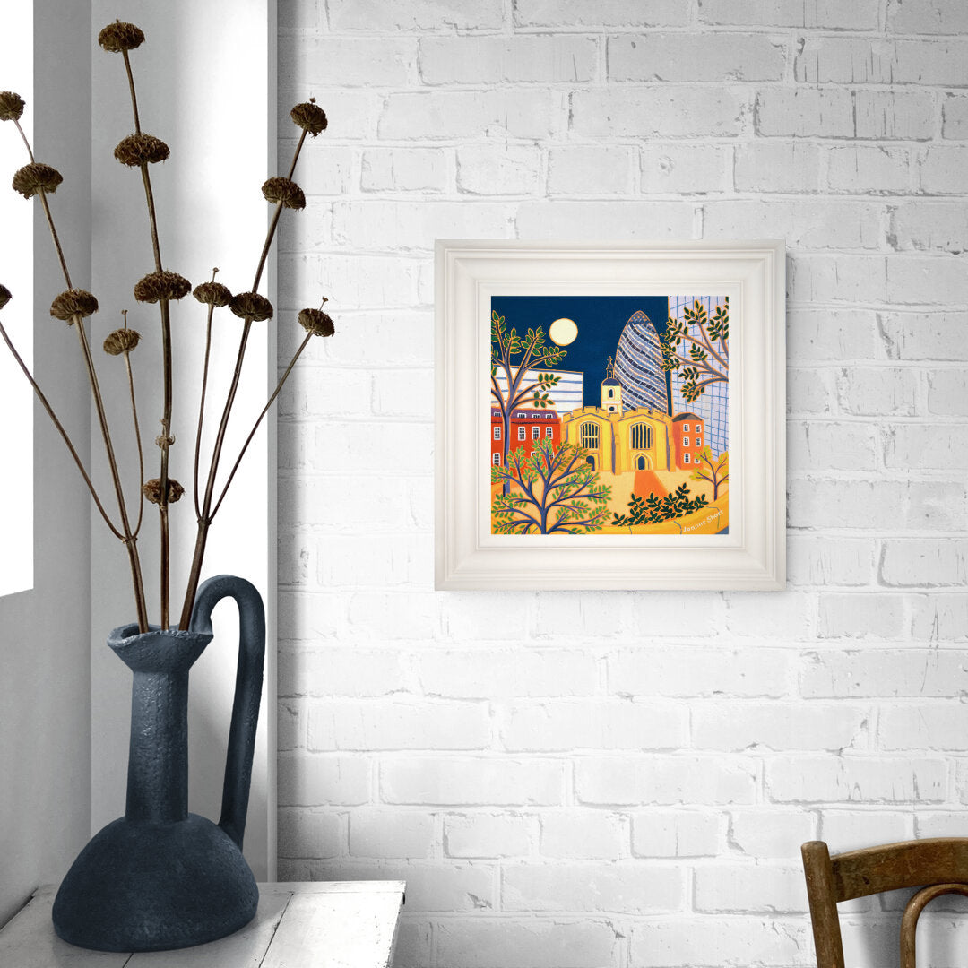 'The Old and the New, St Helen's Bishopsgate, London', 12x12 inches oil on canvas. Painting by British Artist Joanne Short.