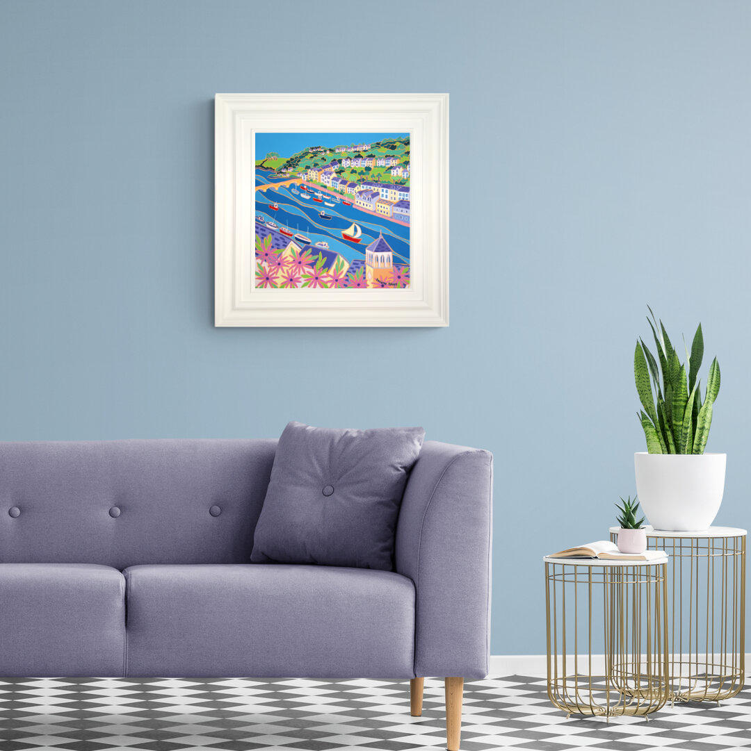 Original Cornish Painting by Joanne Short. 'Boats on the River, Looe'. 18 x 18 inches oil on canvas. Cornwall Art Gallery