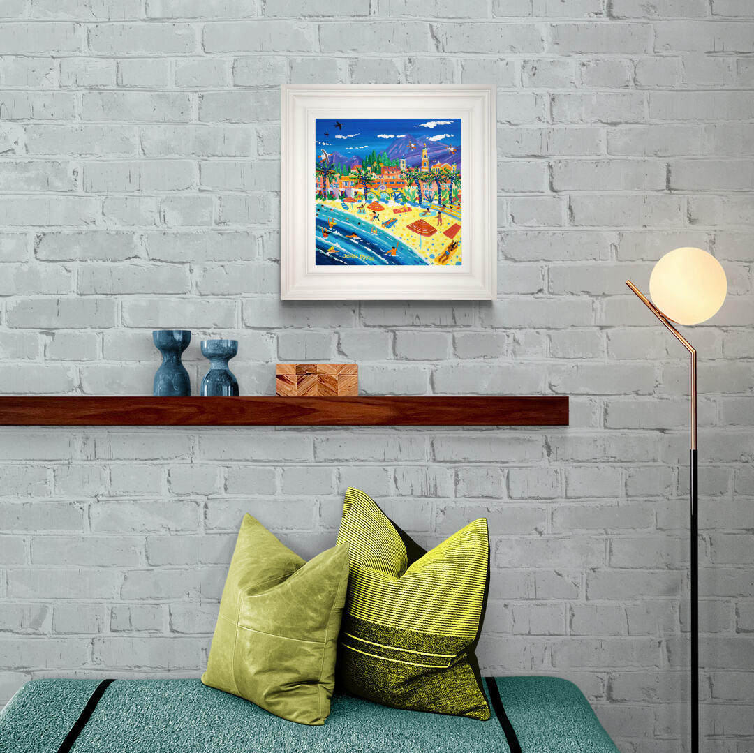 'French Summer Fun, Menton, France', 12x12 inches acrylic on canvas. Paintings of France by British Artist John Dyer. French Art Gallery John Dyer
