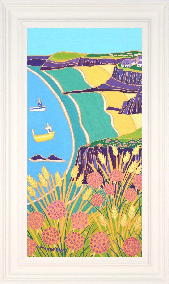 'Coastal Walk, Mother Ivey's Bay’. 23.5x12 inches oil on canvas. Paintings of Cornwall by Cornish Artist Joanne Short. Cornwall Art Gallery Joanne Short