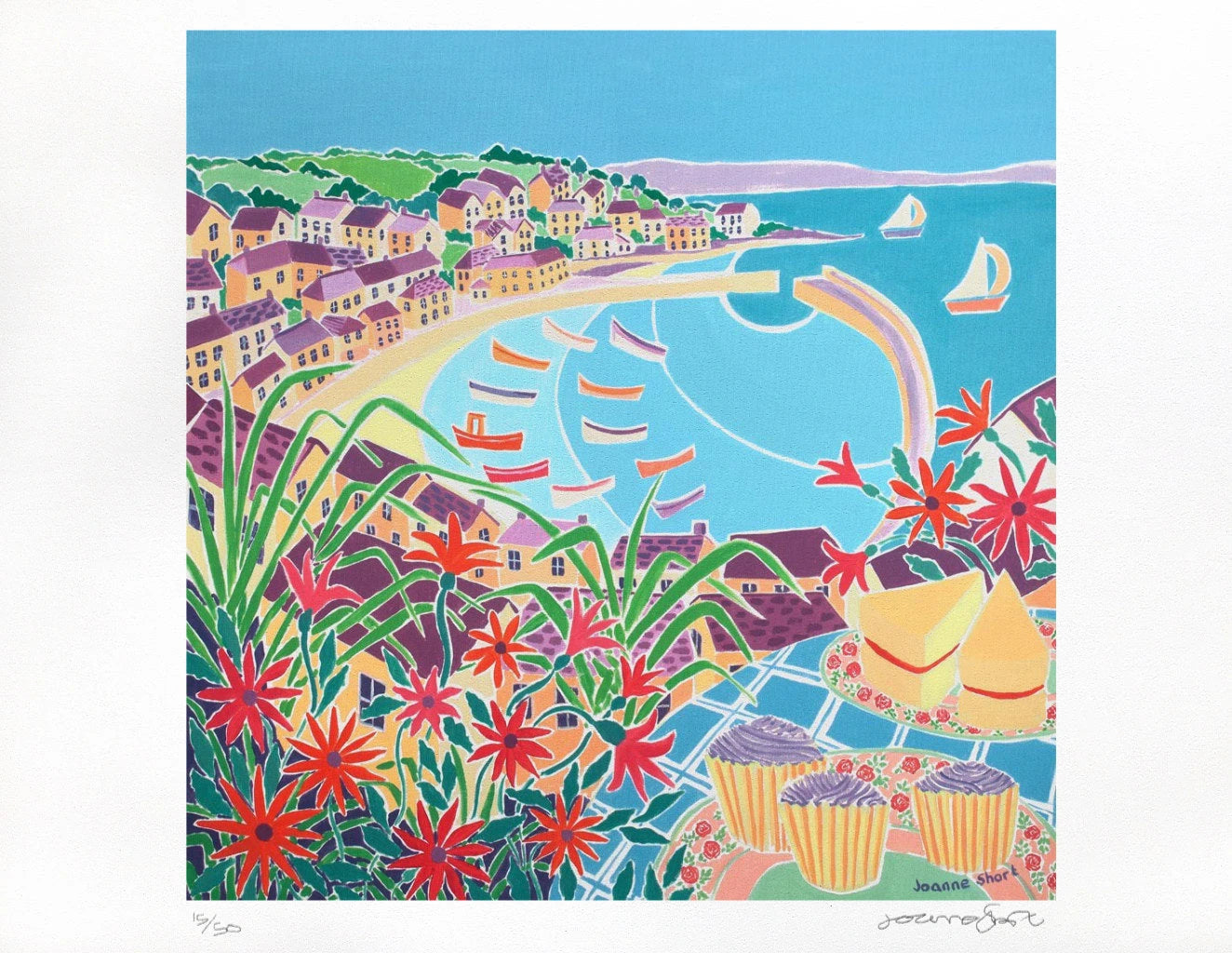 Limited Edition Print by Cornish Artist Joanne Short. 'Time for Tea, Mousehole'. Cornwall Art Gallery Print Joanne Short