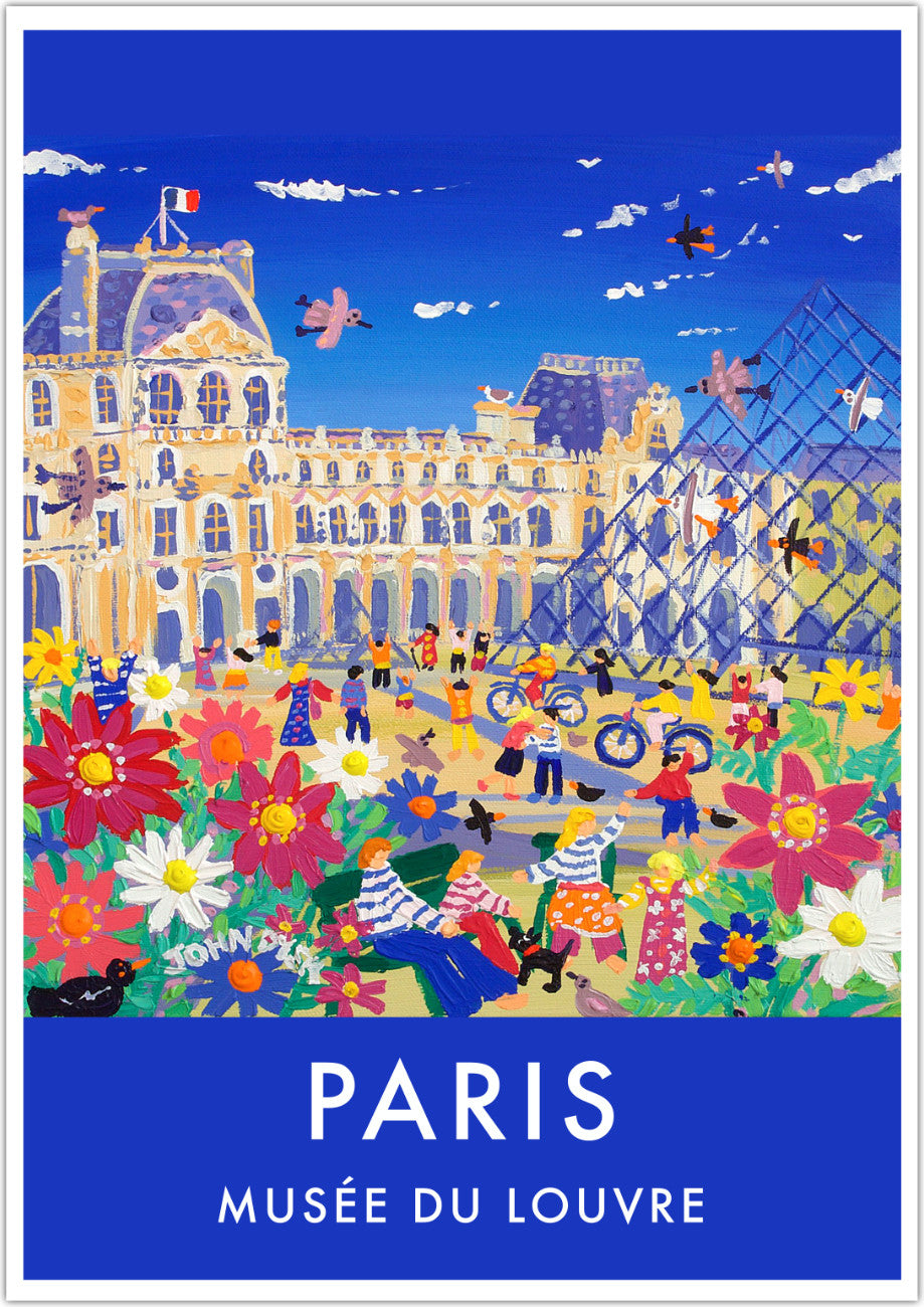 French Print of the Musée Du Louvre, Paris. Vintage Style Travel Poster Art Print by John Dyer. France Wall Art