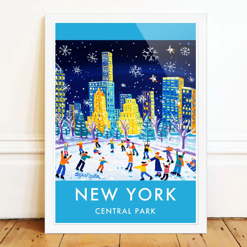 New York City Prints. Central Park Ice Skating. Art Posters of New York by John Dyer. Wall Art Gallery NY John Dyer