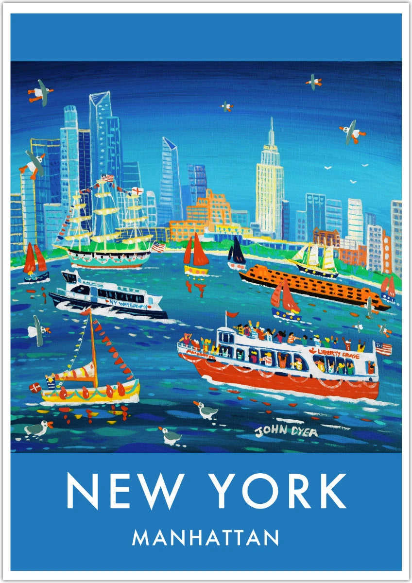 New York City Prints. Manhattan Ferry Boats. Art Posters of New York by John Dyer. Wall Art Gallery NY John Dyer