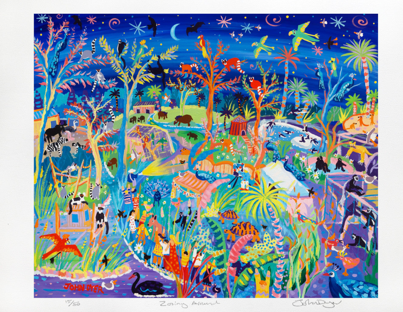 Limited Edition Animal Art Print by Environmental Artist John Dyer. 'Zooing Around. Newquay Zoo'.