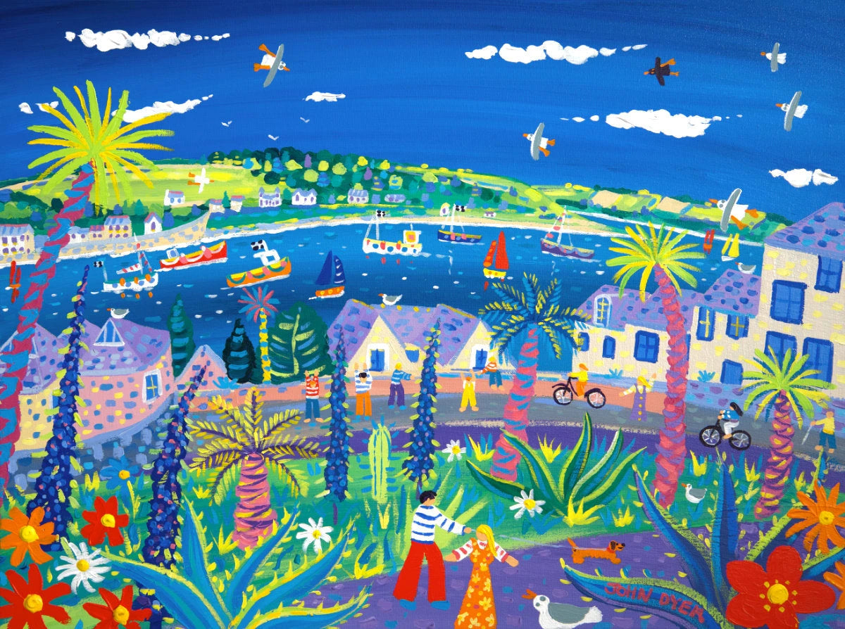 'Tropical View to Trefusis, Falmouth'. 18 x 24 inches, acrylic on canvas. Cornwall Art Gallery Painting by John Dyer. John Dyer