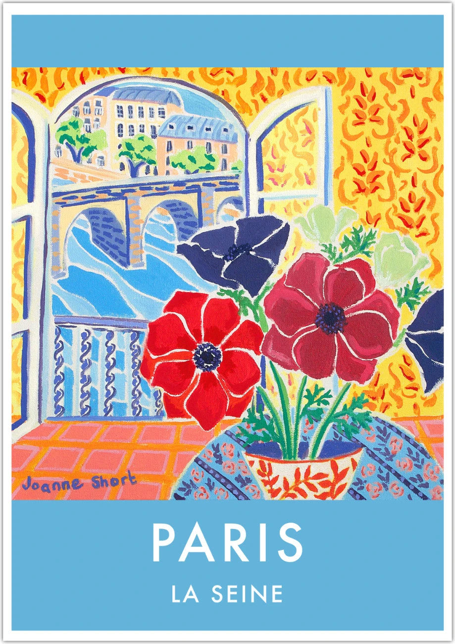 French Print of the River Seine, Paris. Vintage Style Interior Poster Art Print by Joanne Short. France Wall Art Joanne Short