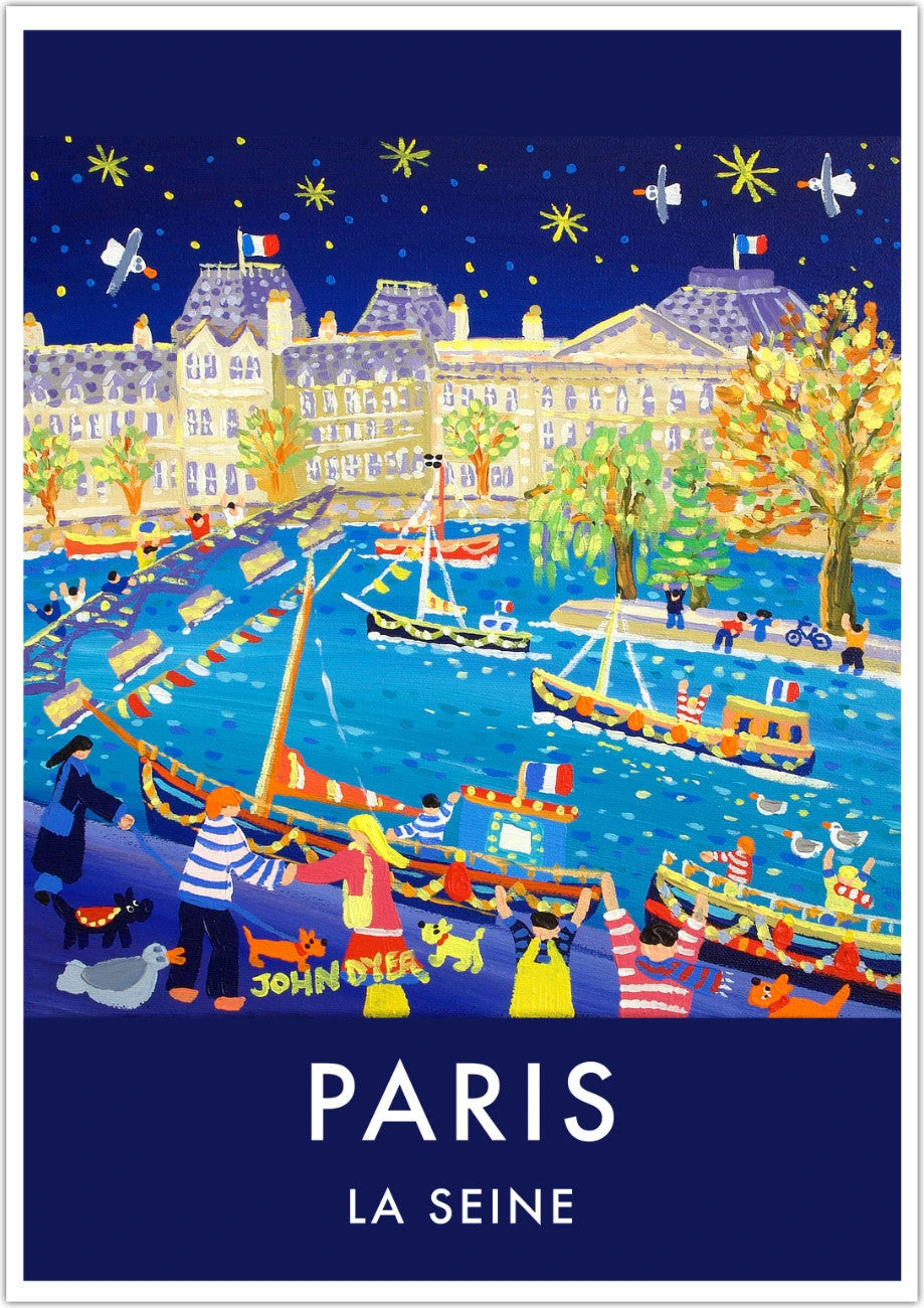 French Print of the River Seine in Paris. Vintage Style Travel Poster Art Print by John Dyer. France Wall Art John Dyer