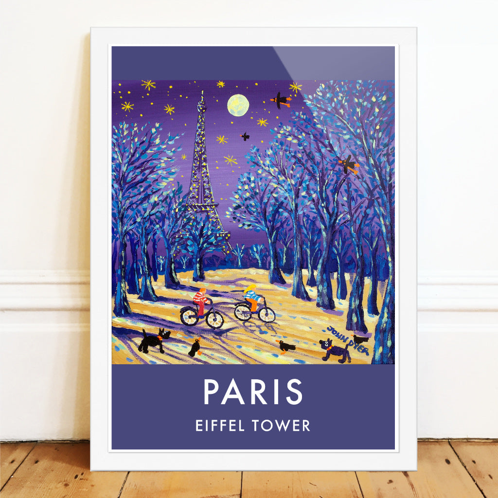 French Print of the Eiffel Tower in Paris. Vintage Style Travel Poster Art Print by John Dyer. France Wall Art