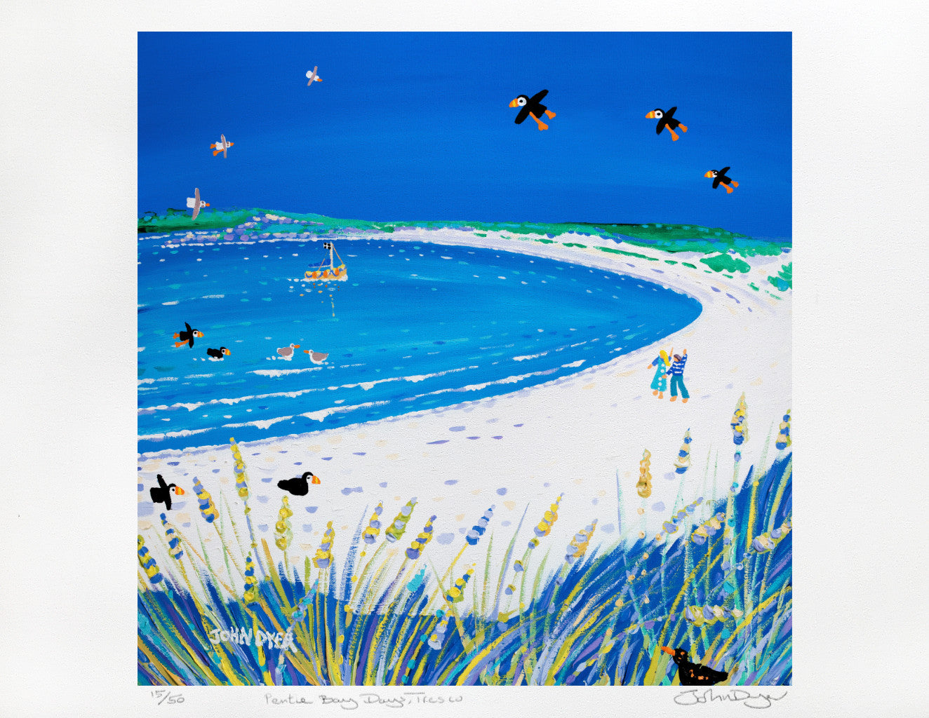 Signed Limited Edition Print by Cornish Artist John Dyer. 'Pentle Bay Days Tresco'. Tresco Art Gallery Print