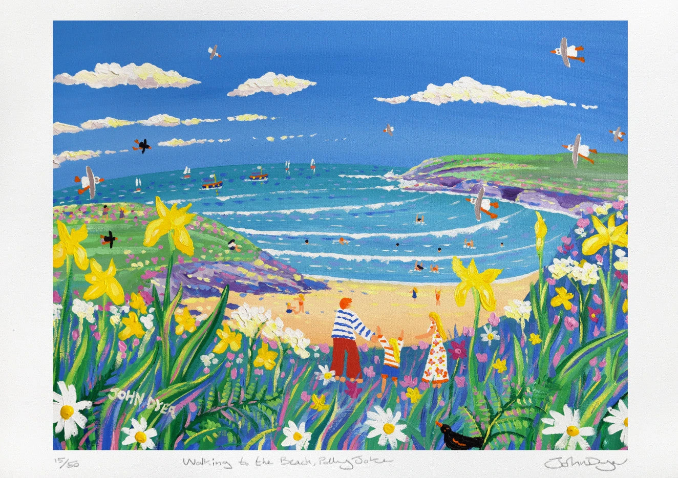 Signed Limited Edition Print by Cornish Artist John Dyer. 'Walking to the Beach, Polly Joke'. Cornwall Art Gallery Print John Dyer