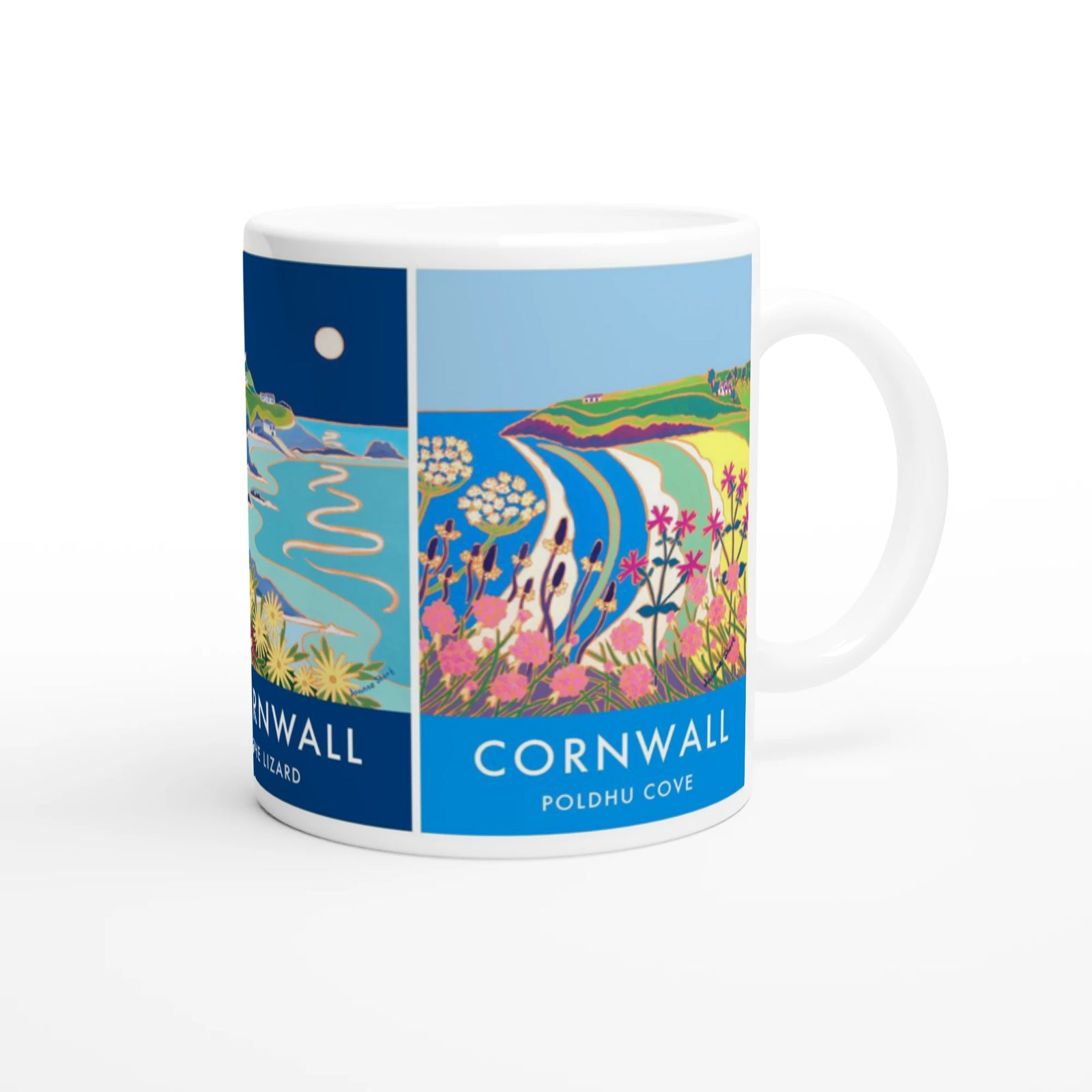 Joanne Short Ceramic Cornish Art Mug featuring Lizard Peninsula, Lizard Point, Lizard Lighthouse and Poldhu Cove Joanne Short