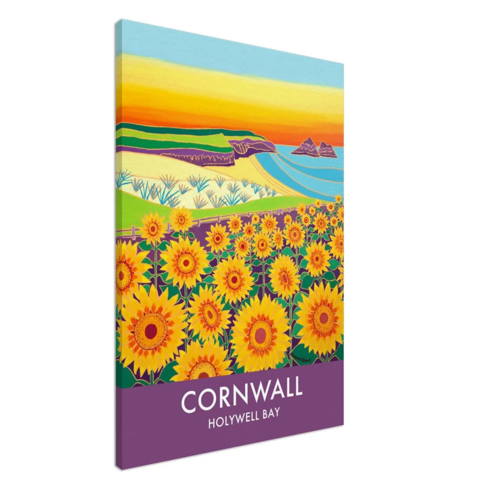 Canvas Art Print by Joanne Short of Sunset Sunflowers at Holywell Bay Beach, Cornwall from our Cornwall Art Gallery Joanne Short