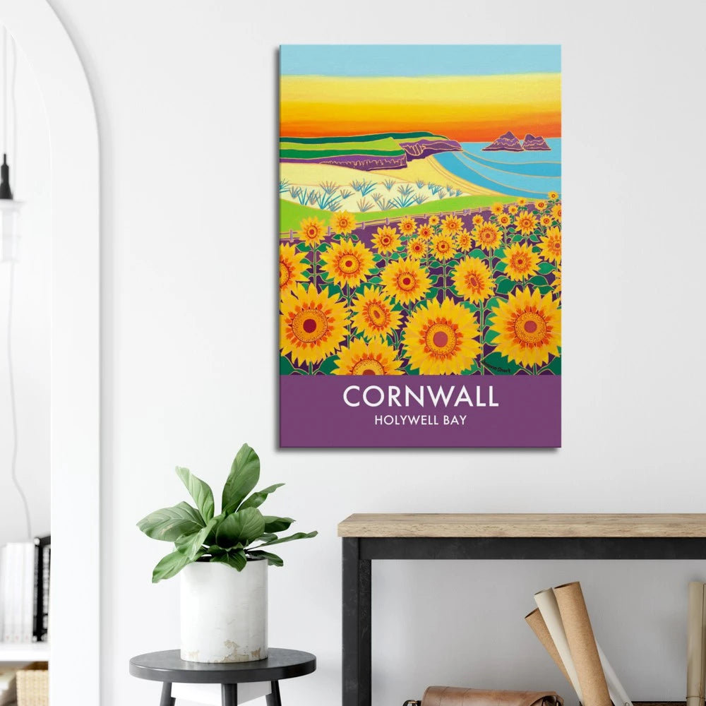 Canvas Art Print by Joanne Short of Sunset Sunflowers at Holywell Bay Beach, Cornwall from our Cornwall Art Gallery Joanne Short