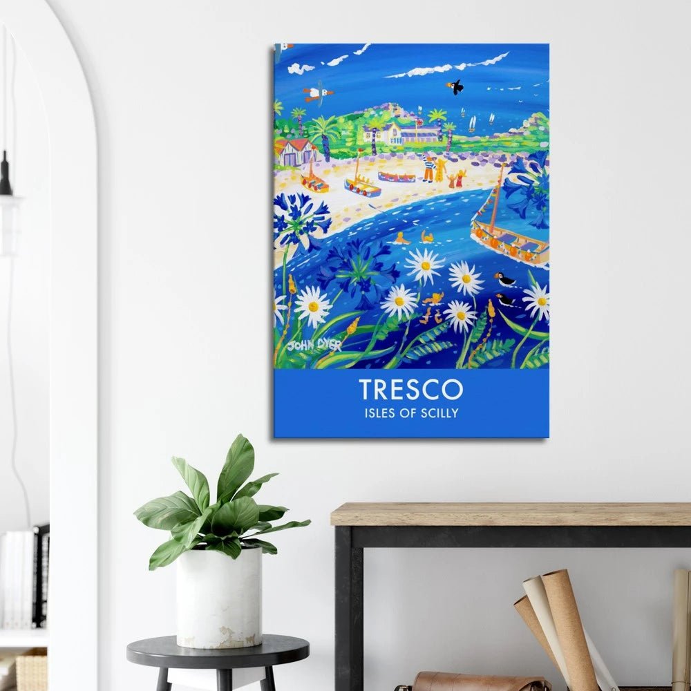 Canvas Art Print by Cornish Artist John Dyer of Tresco Beach, Isles of Scilly, Cornwall from our Cornwall Art Gallery John Dyer