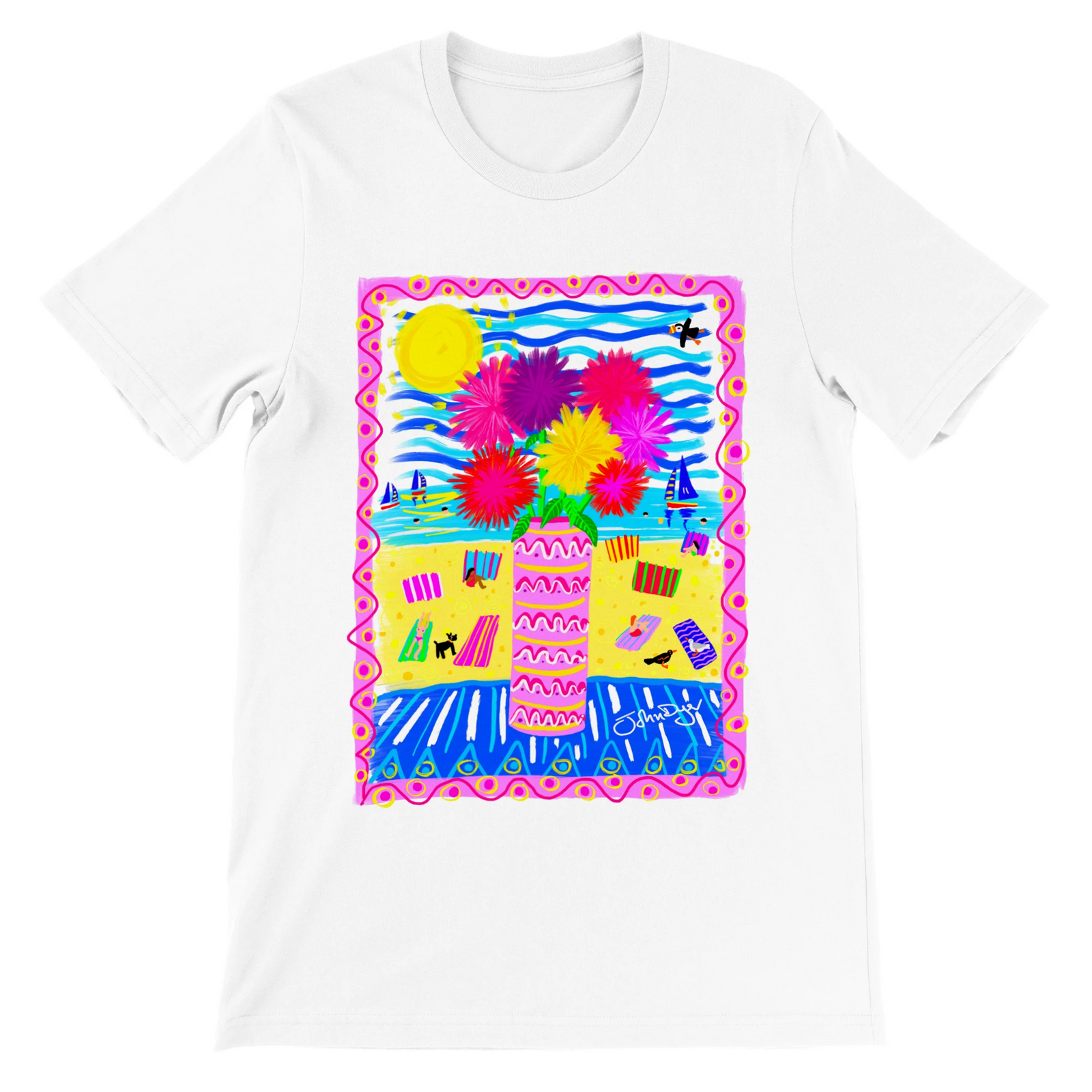 John Dyer Unisex Art T-Shirt. Pom Pom Beach Flowers John Dyer