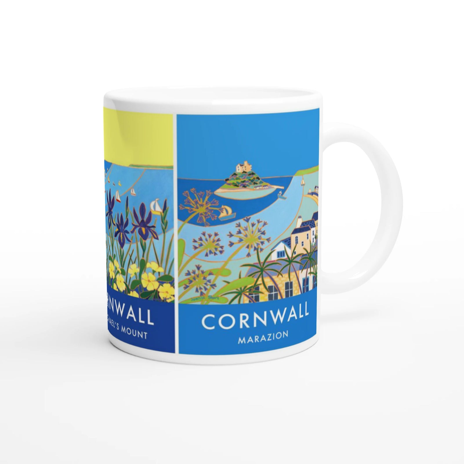 Joanne Short Ceramic Cornish Art Mug featuring St Michael's Mount and Mount's Bay in Cornwall Joanne Short