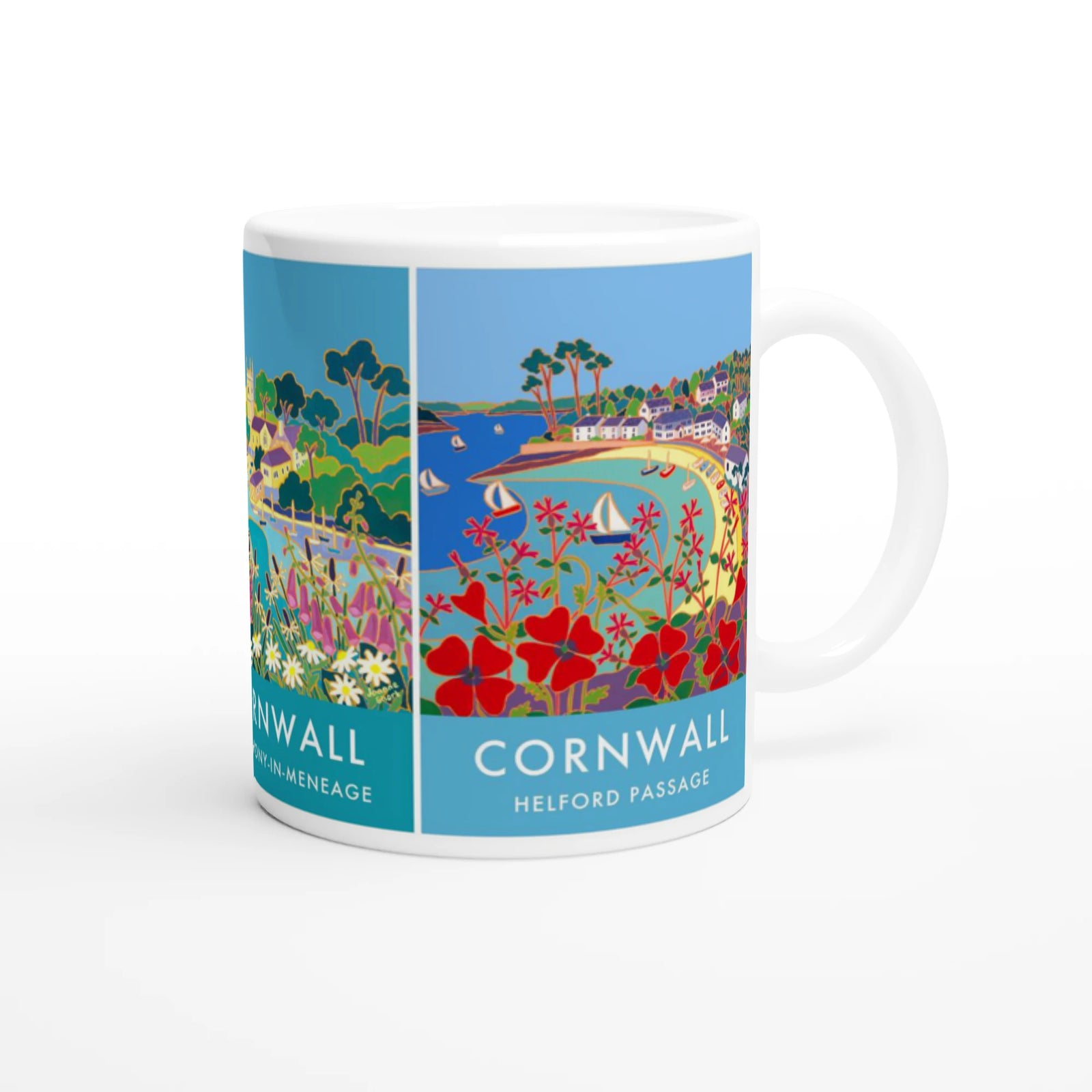 Joanne Short Ceramic Cornish Art Mug featuring Helford, Helford Passage and St Anthony in Meneage Joanne Short