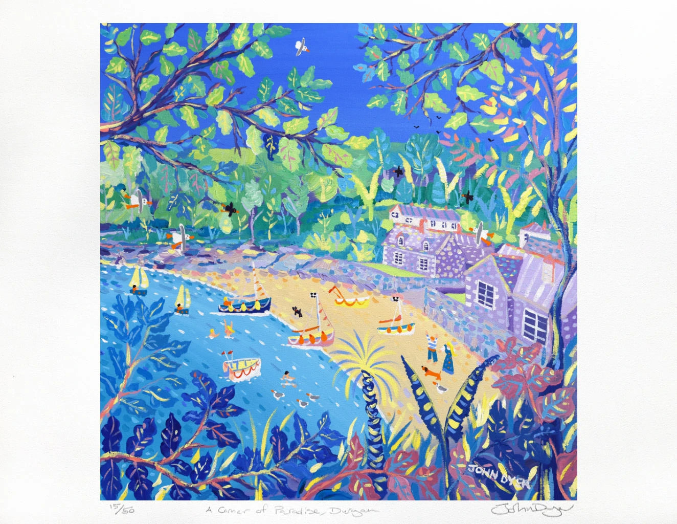 Limited Edition Print by Cornish Artist John Dyer. 'A Corner of Paradise, Durgan'. Cornwall Art Gallery Print John Dyer