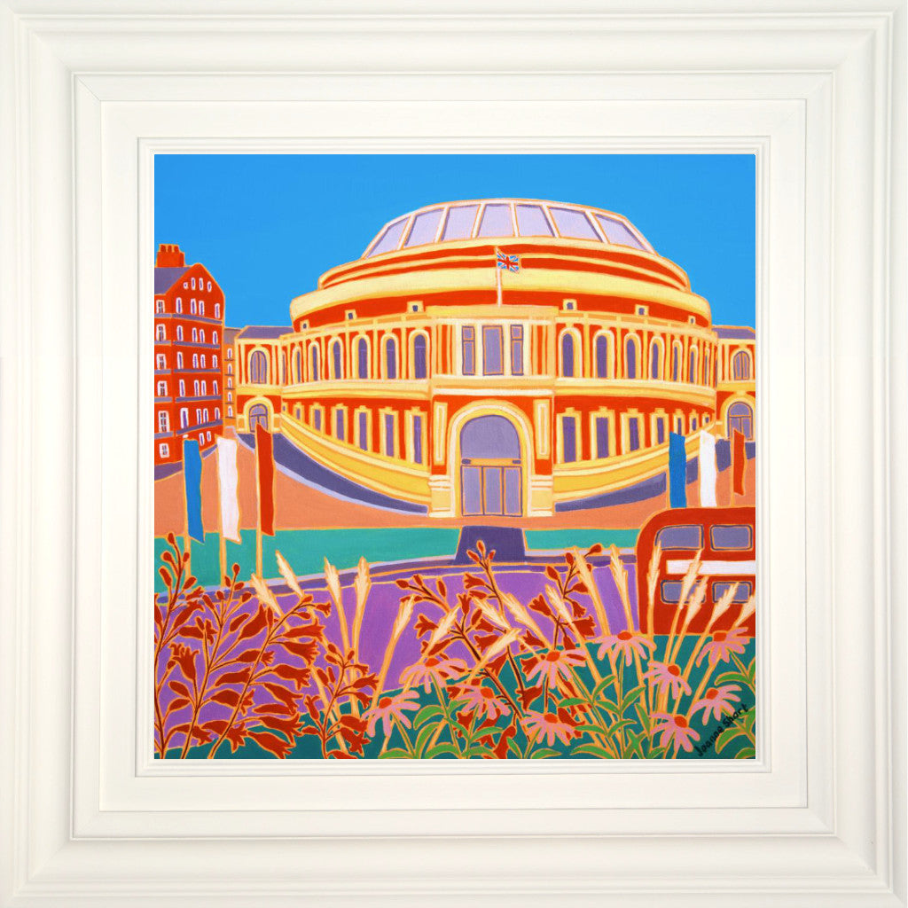 Original Painting by Joanne Short. Flowers and Flags, The Royal Albert Hall, London. 18 x 18 inches oil on canvas