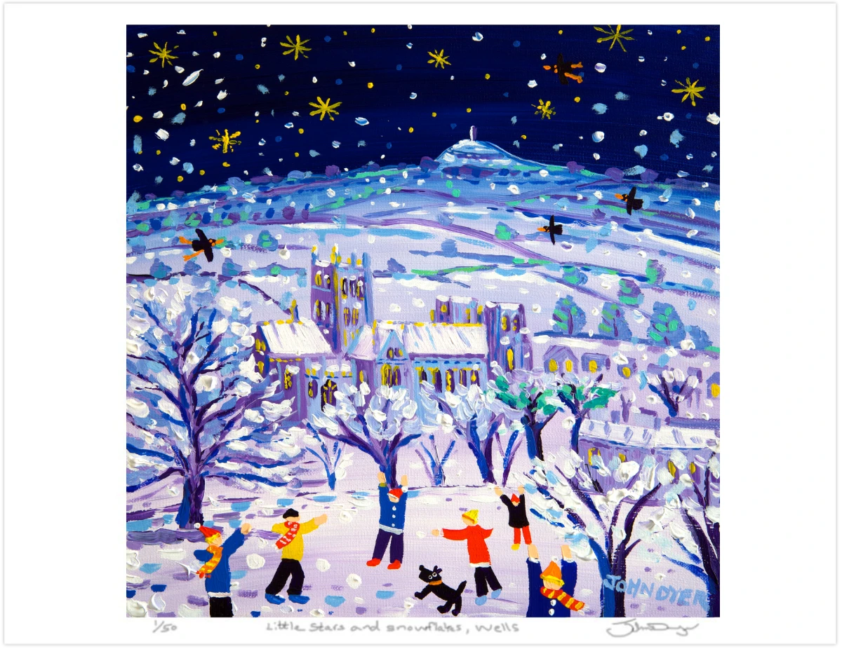Signed Limited Edition Print by John Dyer. 'Little Stars and Snowflakes, Wells'. Somerset Art Print John Dyer