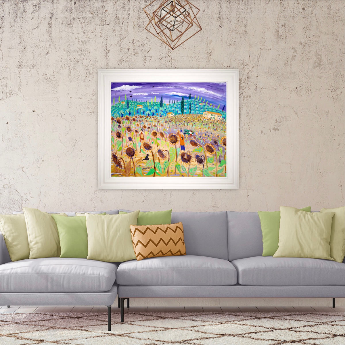 Original Painting of the Sunflower Harvest in Tuscany, Italy. by John Dyer. 'Sun Dried Faces'. Italian Art Gallery