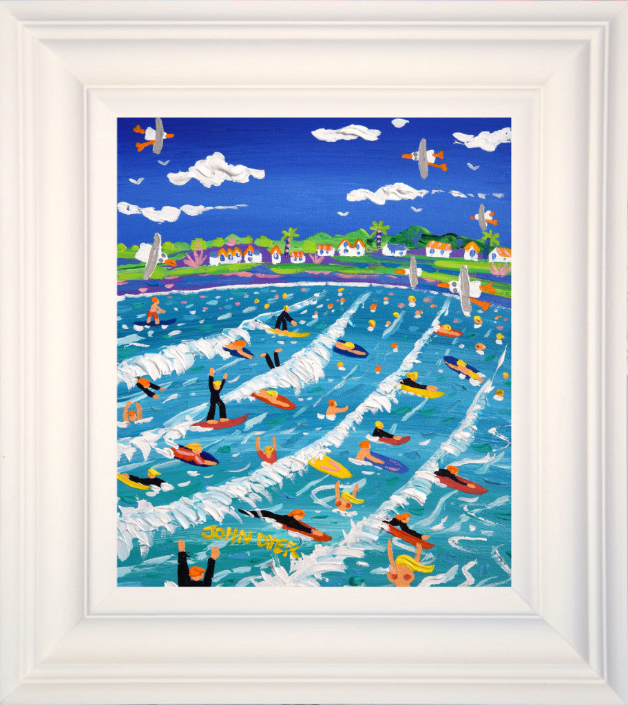 John Dyer Painting. Surfing the Heatwave, Polzeath.
12 x 10 inches, acrylic on canvas
