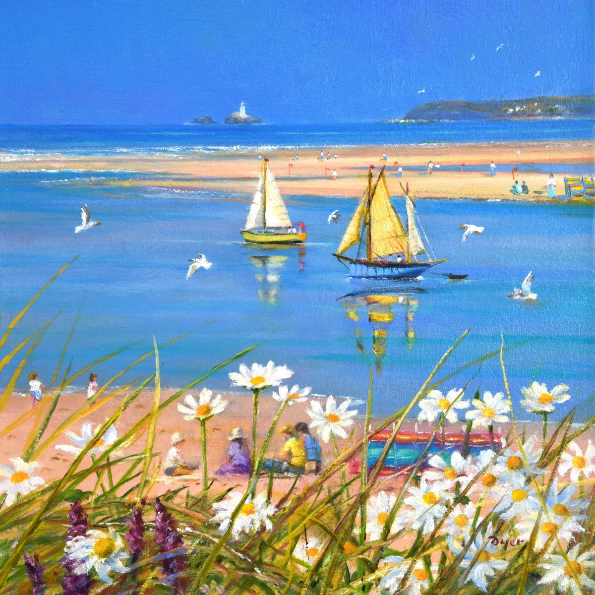 'Warmth of the Day, Hayle', 14x14 inches oil on canvas. Cornwall Painting by Cornish Artist Ted Dyer. Cornish Art from our Cornwall Art Gallery Ted Dyer
