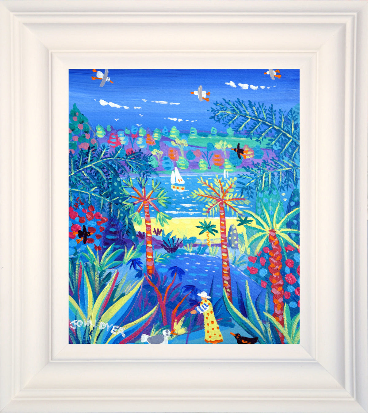 'Walking to the Beach, Trebah Garden', 12x10 inches acrylic on canvas. Paintings of Cornwall. Cornish Artist John Dyer. Cornwall Art Gallery