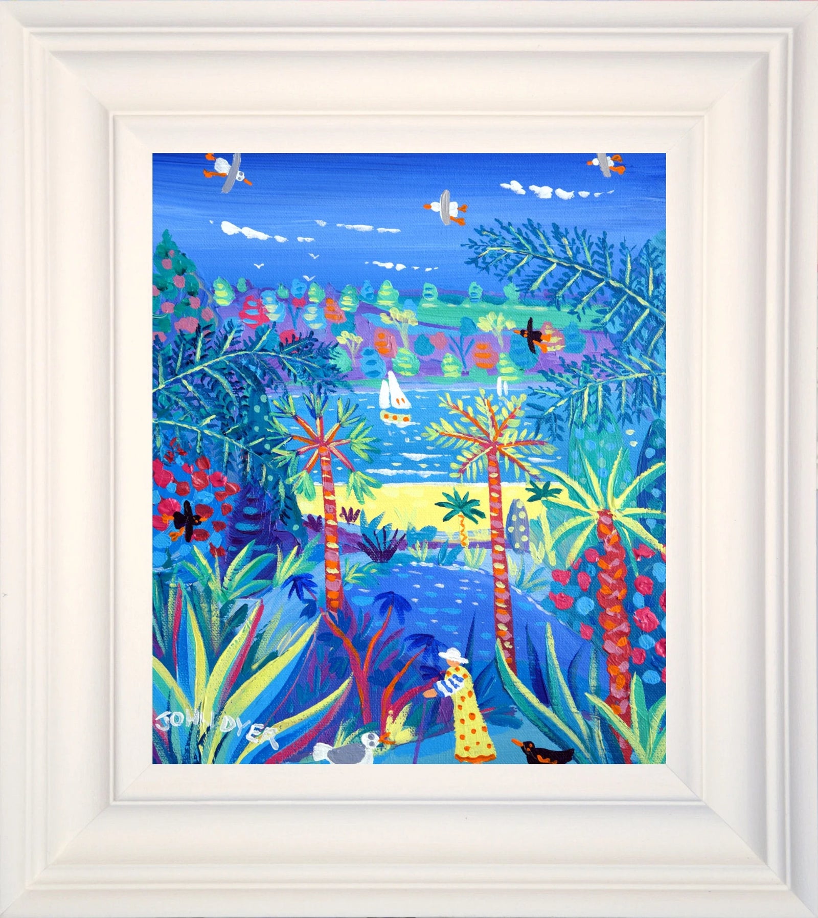 'Walking to the Beach, Trebah Garden', 12x10 inches acrylic on canvas. Paintings of Cornwall. Cornish Artist John Dyer. Cornwall Art Gallery John Dyer