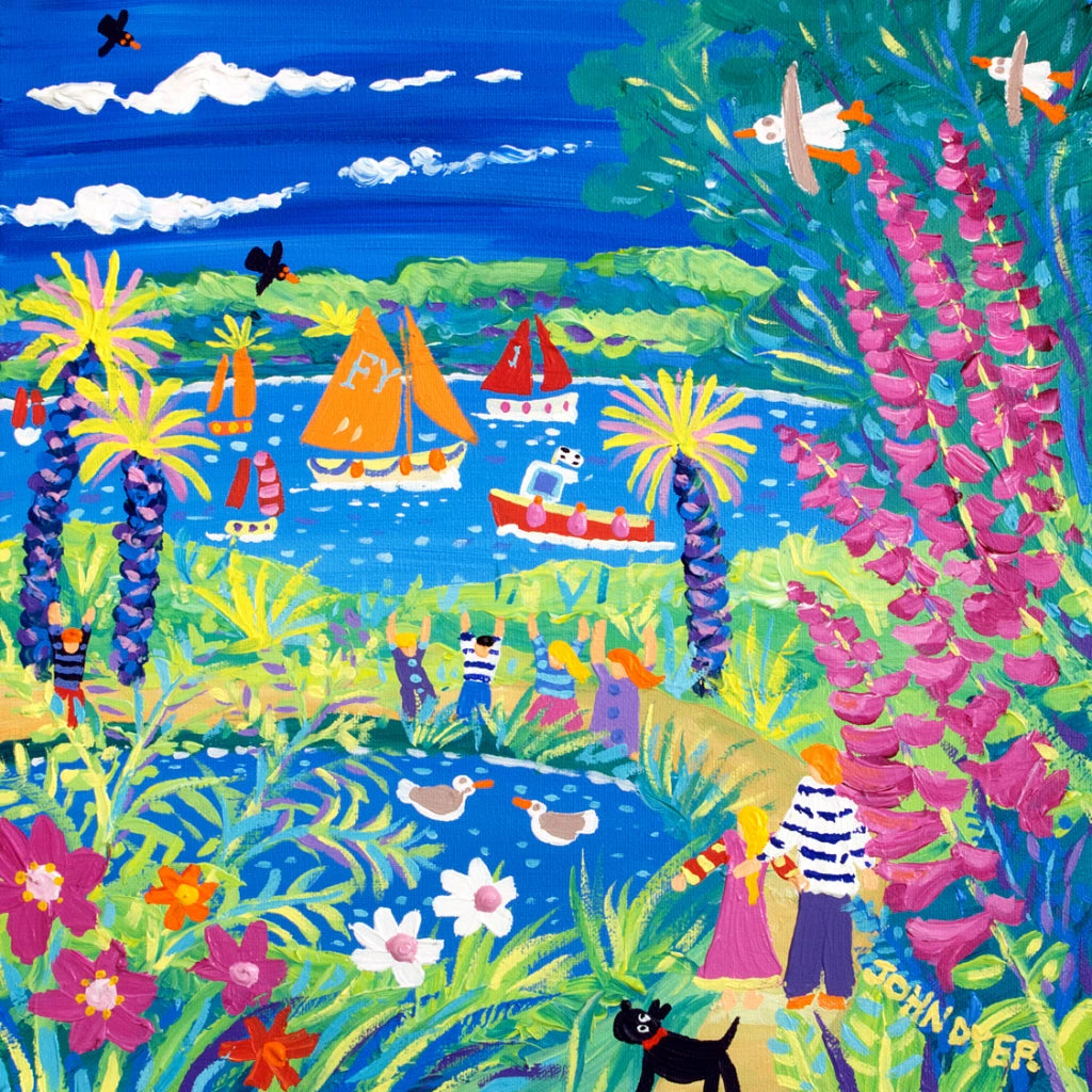 Signed Limited Edition Print. 'Fun and Games in the Garden, Trebah' by Cornish artist John Dyer. Cornwall Art Gallery Print John Dyer