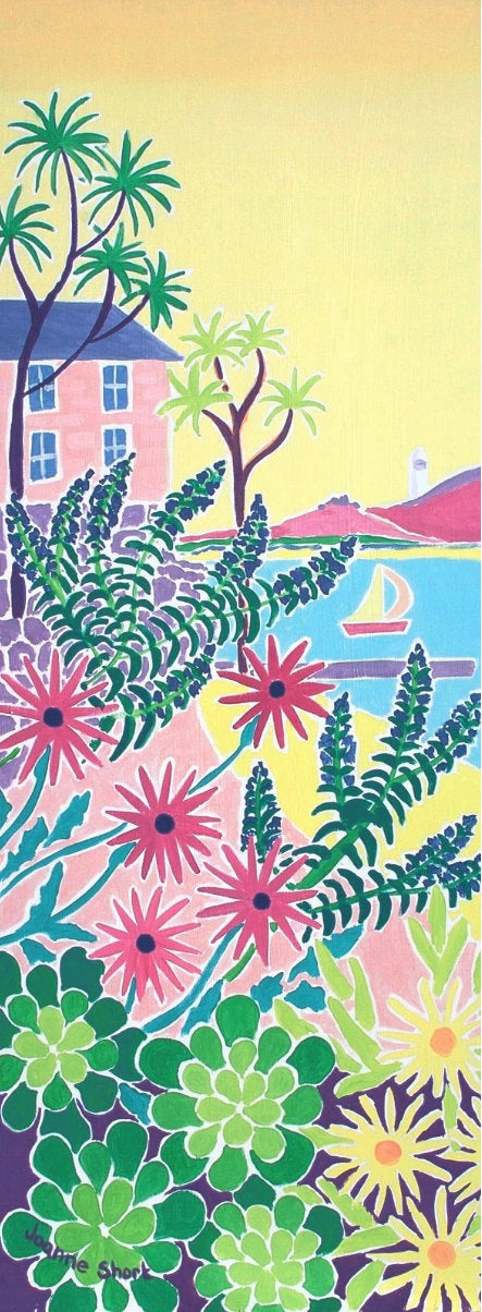 Limited Edition Print by Cornish Artist Joanne Short. 'Sailing Past the Lighthouse, Tresco'. Cornwall Art Gallery Beach Print Joanne Short