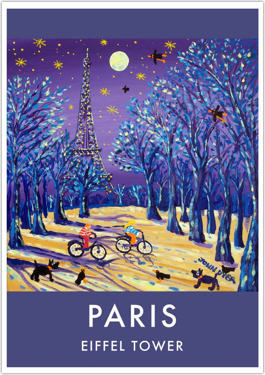French Print of the Eiffel Tower in Paris. Vintage Style Travel Poster Art Print by John Dyer. France Wall Art John Dyer