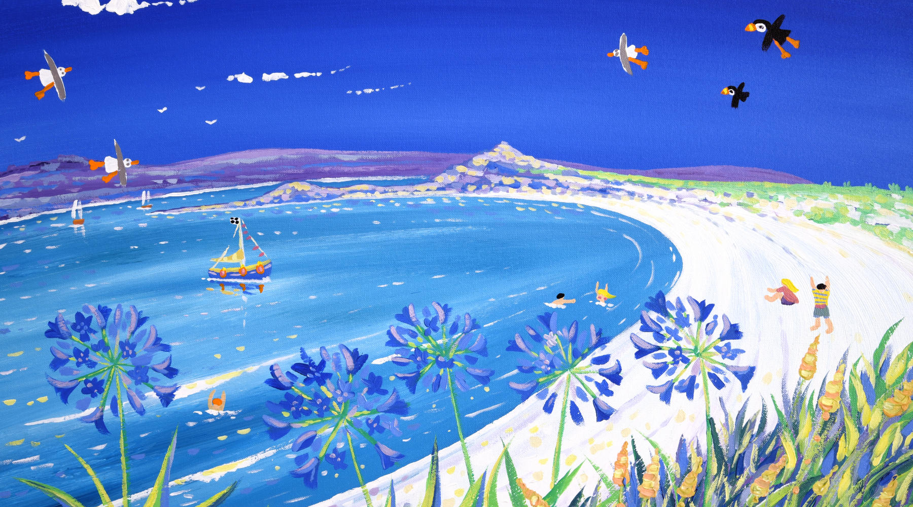 Beach artwork prints avaiable online - print by John Dyer featuring Pentle Bay beach, Tresco