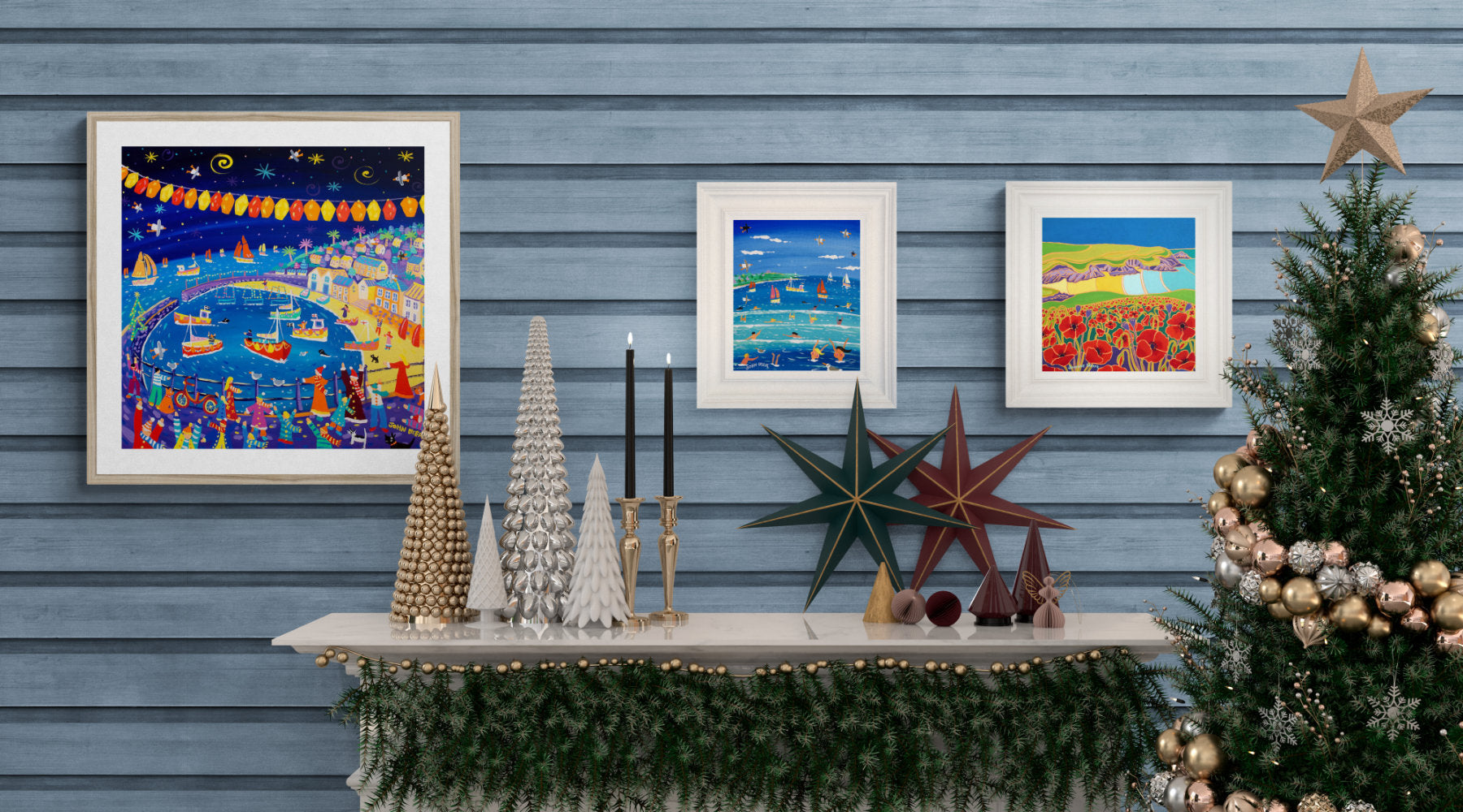 Art for Christmas - art prints and original paintings in a Christmas room setting - John Dyer Gallery
