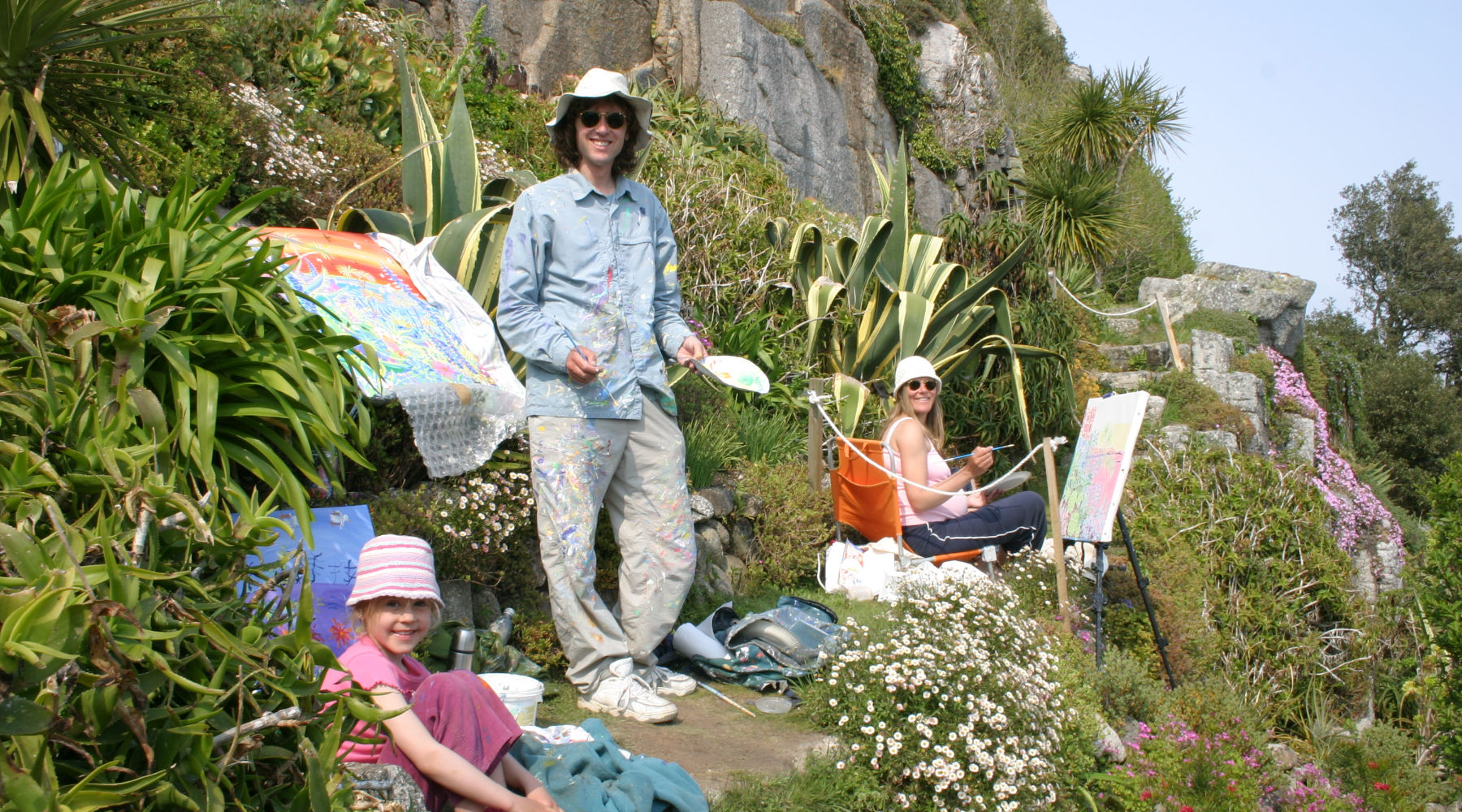 Cornwall Artist John Dyer with Cornish artist Joanne Short and their daughter Martha-Lilly Dyer pictured on St Michael's Mount in Cornwall in 2006