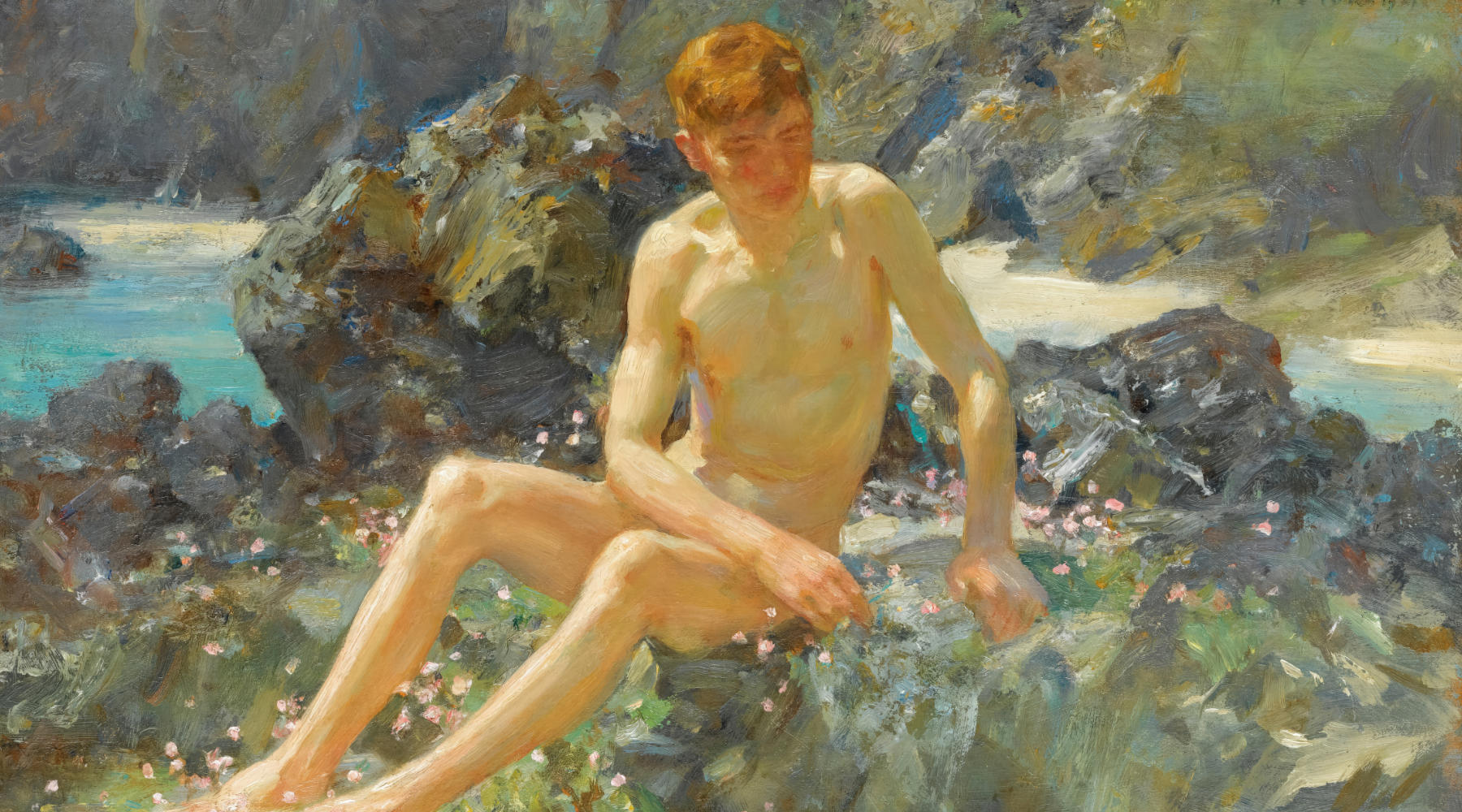 Henry Scott Tuke - Nude on the Rocks painting