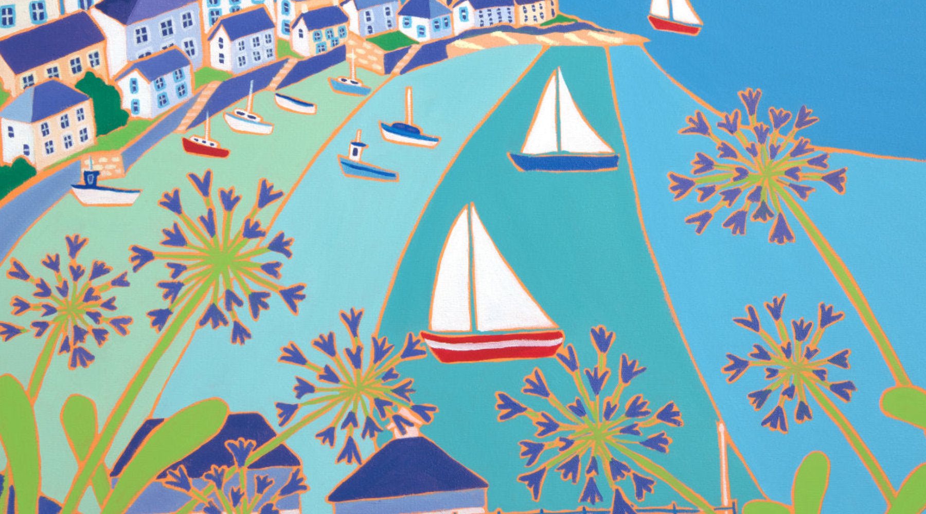 Detail of Joanne Short seaside oil painting of sailing boats at Fowey