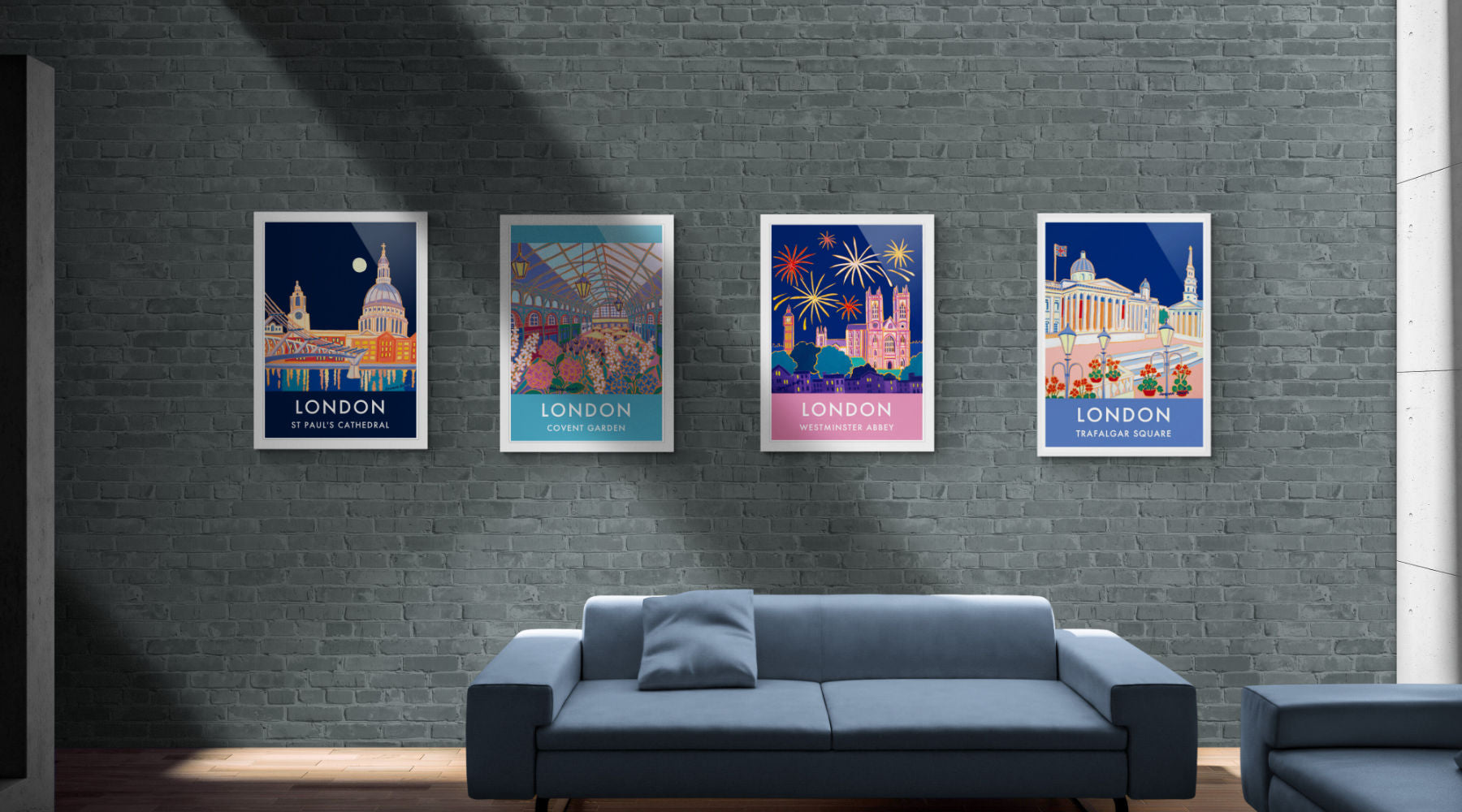 London Art Prints on a city apartment wall