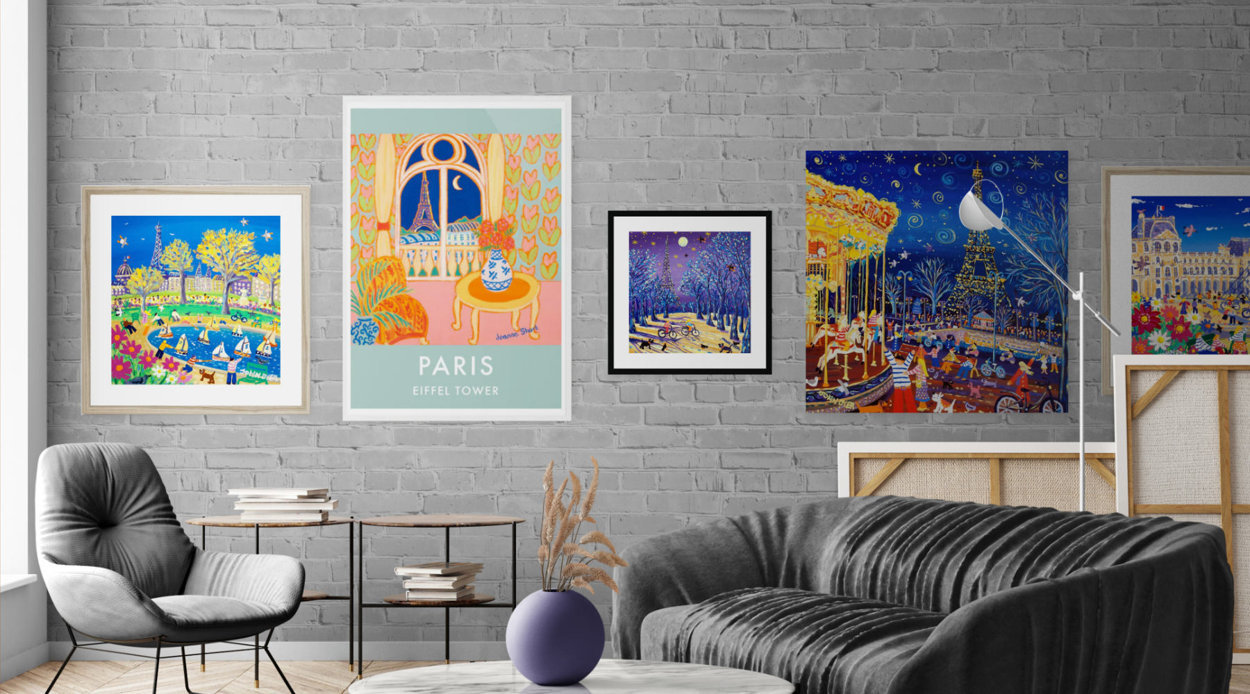Art prints of Paris displayed in a contemporary interior
