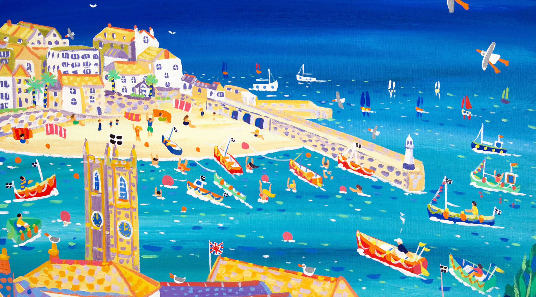Cat Waiting for the Catch, St Ives. Painting by John Dyer