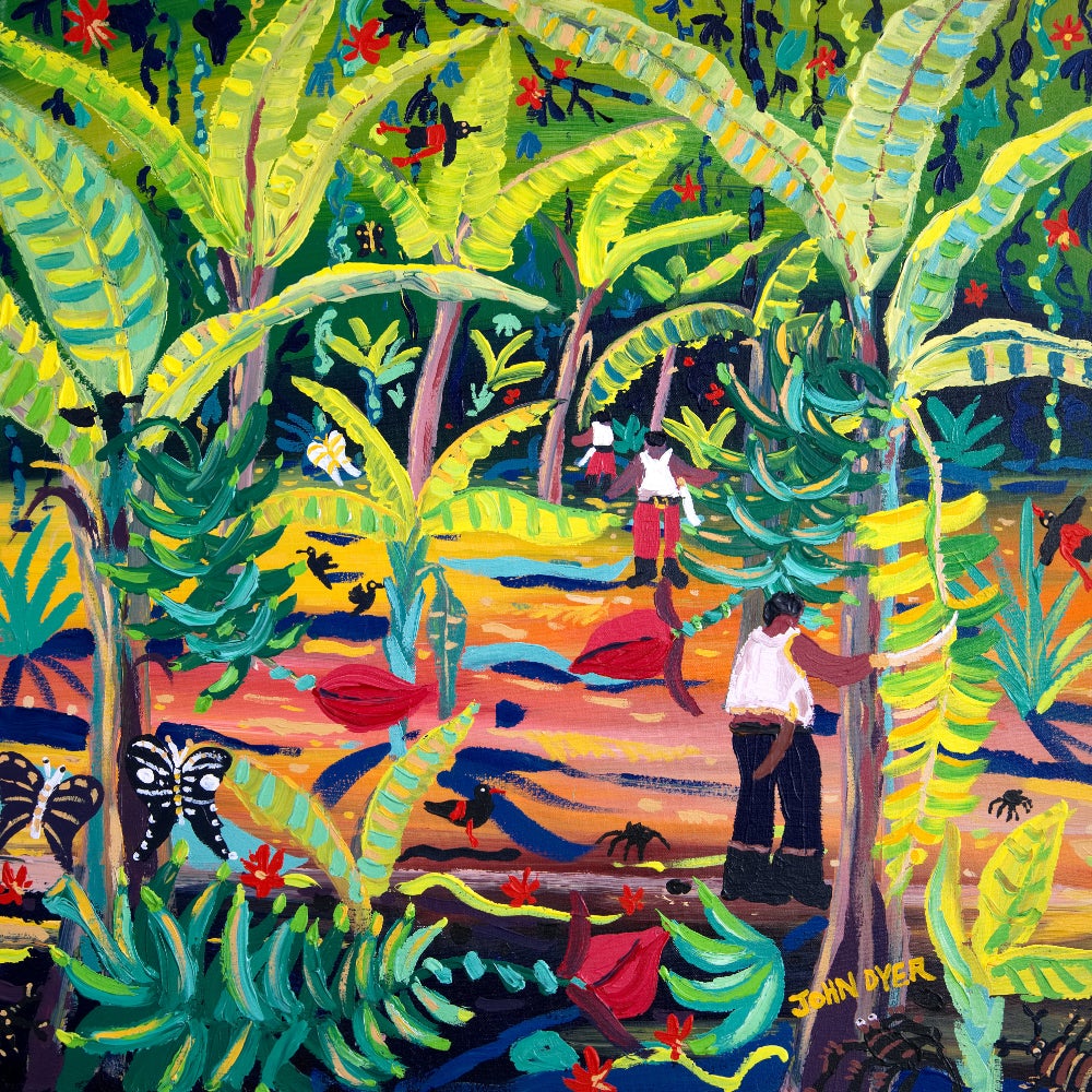 Costa Rica banana harvest. John Dyer painting for Bioversity International
