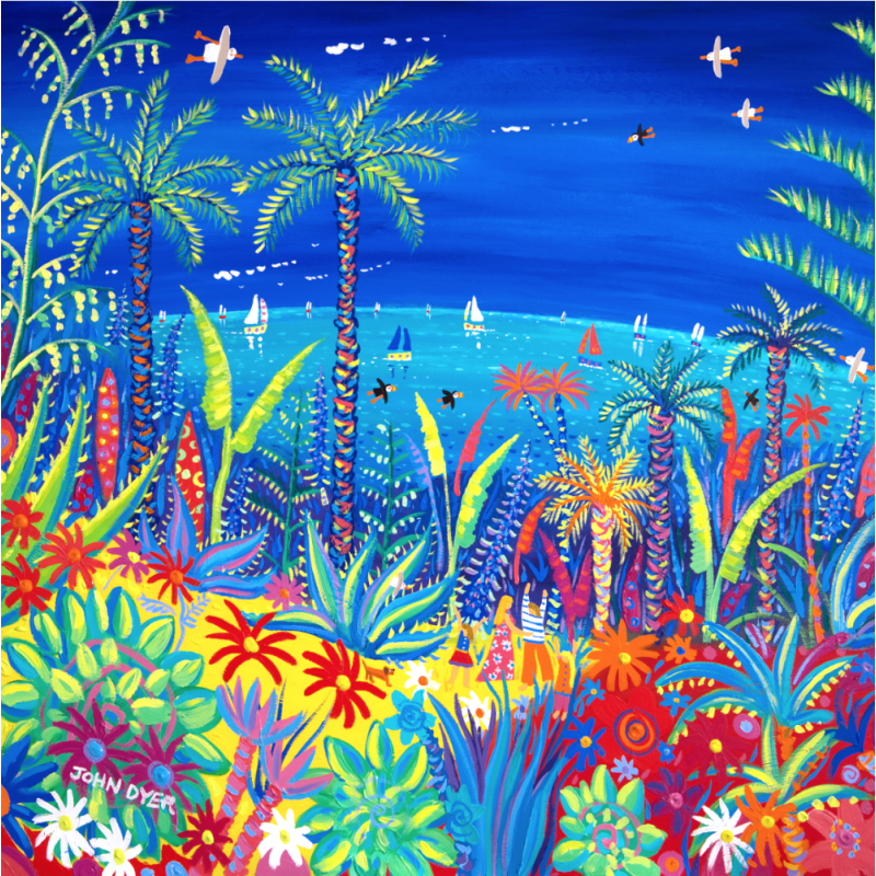 John Dyer signed limited edition print. Tresco Abbey Gardens on the Isles of Scilly.