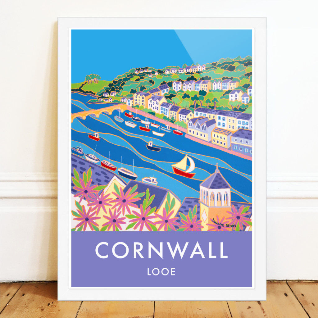 Joanne Short art poster of Looe and the riverin Cornwall. 