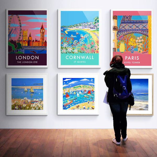 Cornwall, London and Paris wall art prints in a gallery setting from the John Dyer Gallery