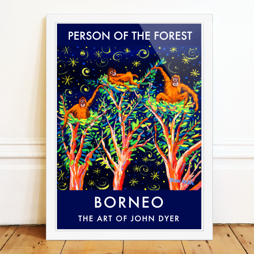 Orangutan art poster print by John Dyer. Borneo