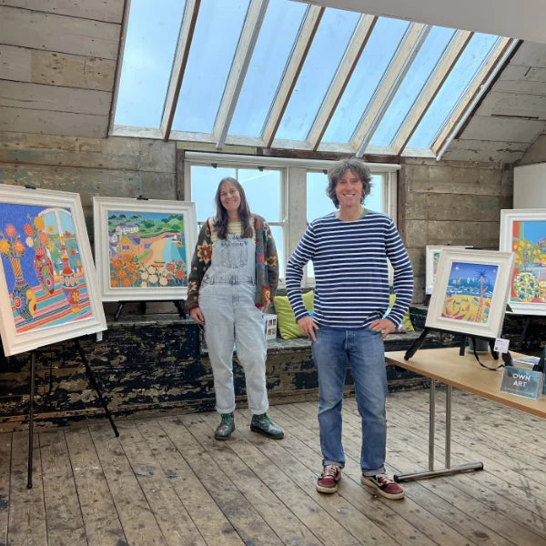 Cornish artists Joanne Short and John Dyer seen in their Porthemer Studio in St Ives Cornwall that they use for pop up exhibitions.