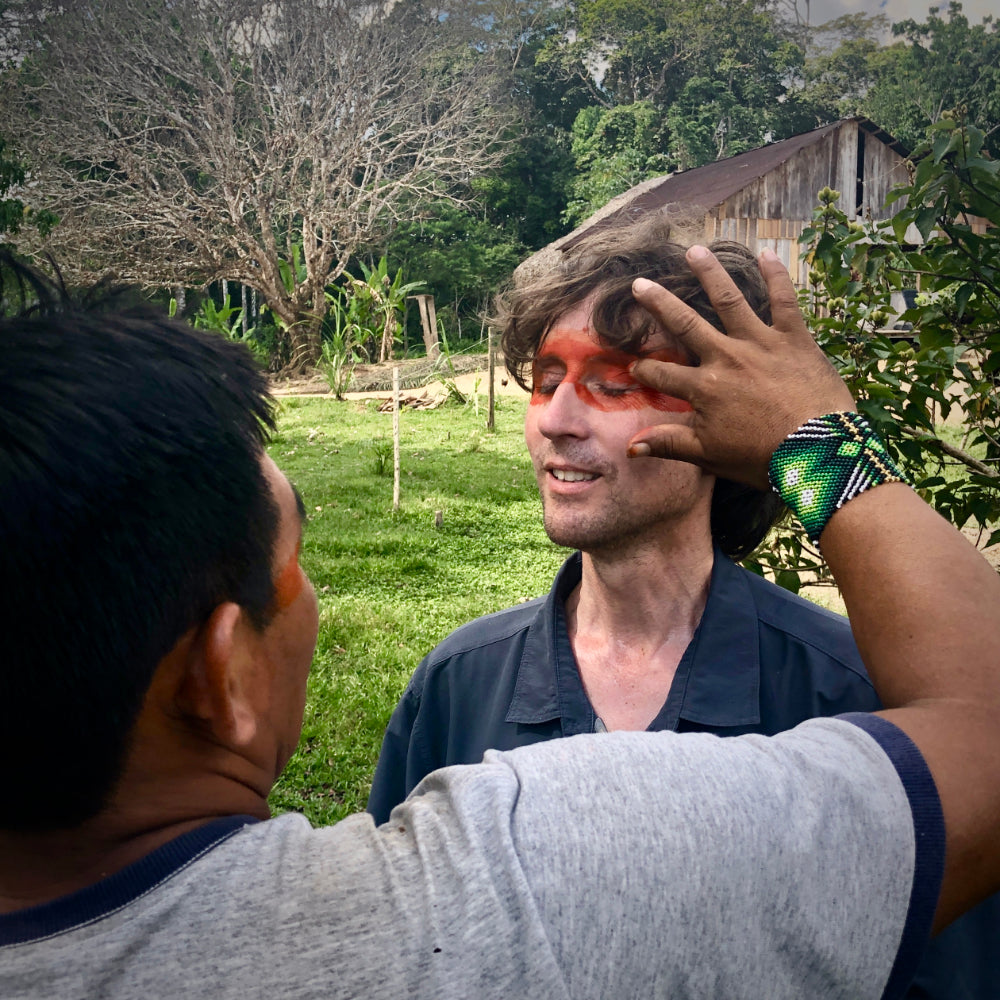 Artist John Dyer with the Yawanawá tribe in the Amazon Rainforest