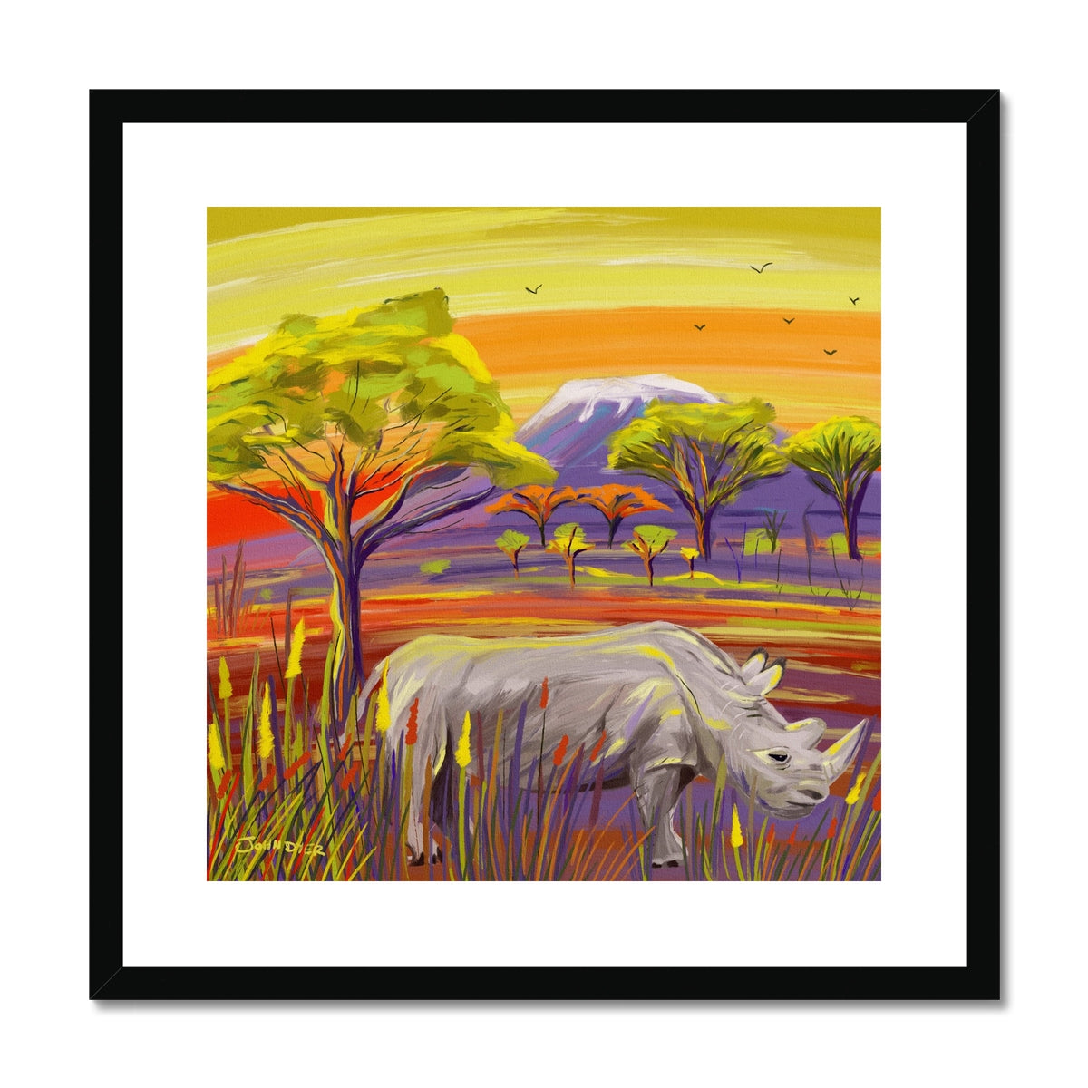 John Dyer African Rhino, Framed Open Edition Fine Art Print. Animal Art Prints