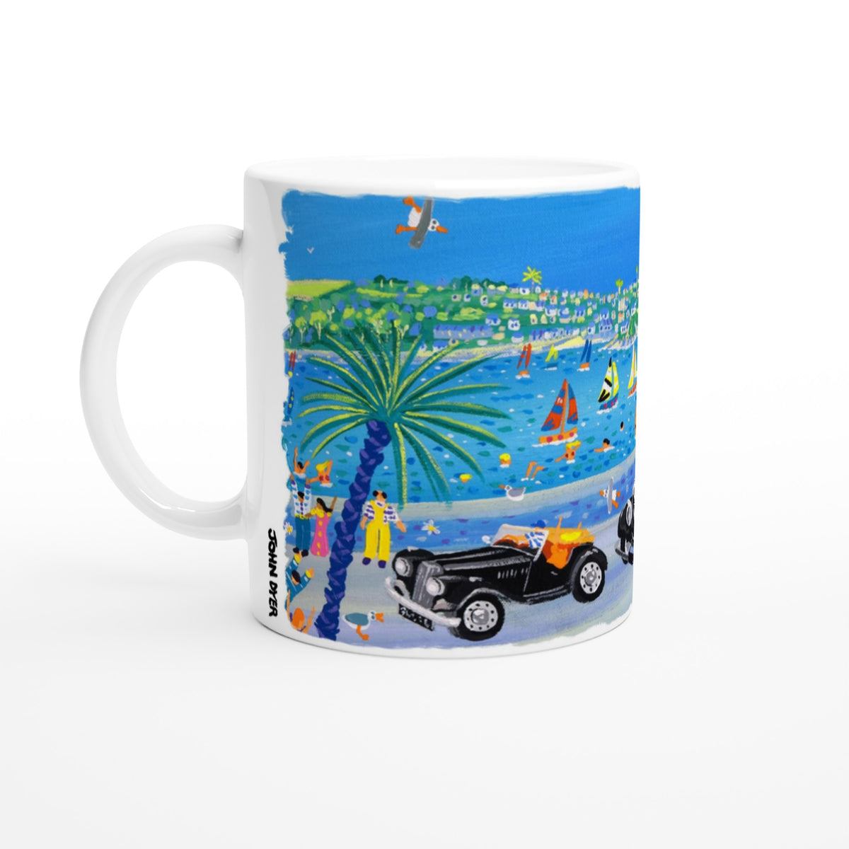 John Dyer Ceramic Cornish 11oz Art Mug. Fowey Classic Car Parade